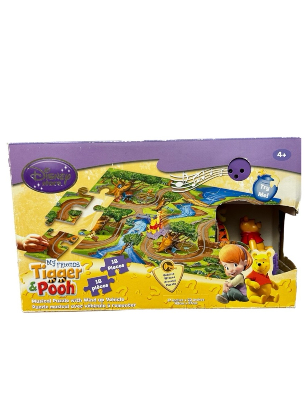 Disney My Friends Tigger & Pooh Musical Puzzle with Wind-Up Vehicle NEW Ages 4^